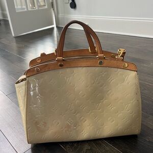 Louis Vuitton Cream and Brown Satchel with Monogram Embossing